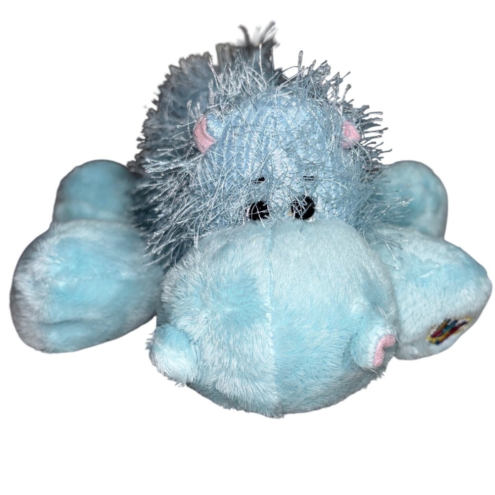 Ganz Webkinz Blue Hippo Plush Stuffed Animal Toy Light Blue Tinsel Fur HS108 - Picture 1 of 6